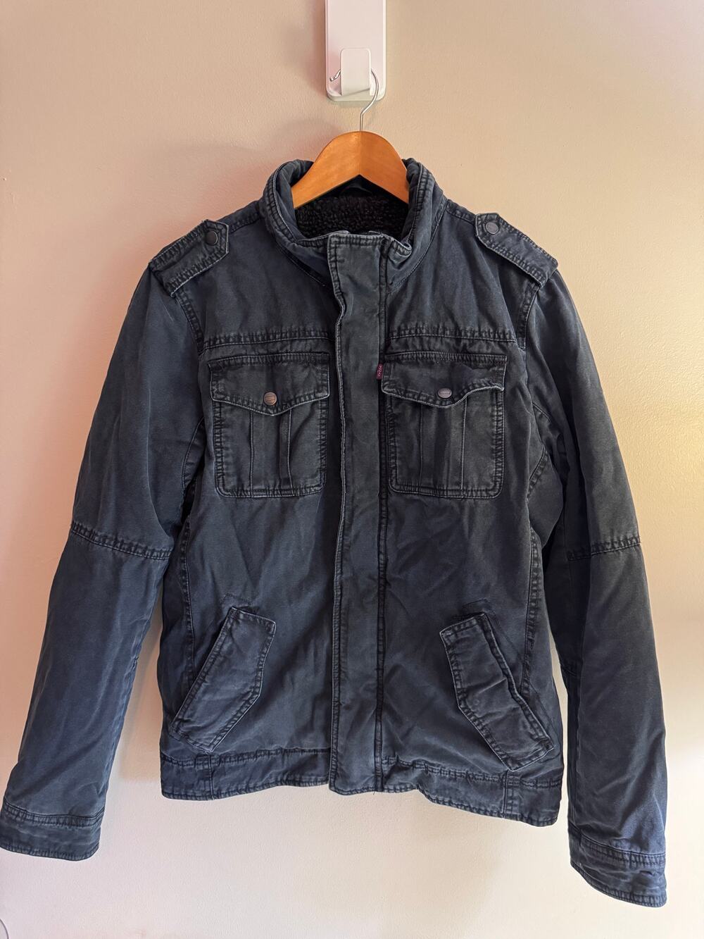 Levi’s Men’s Sherpa Lined Military Field Jacket Washed Black Cotton Size S